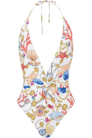 Moschino Badetøj, Dame, Flerfarvet, L, Polyester, Hvidt havtøj med skaldetryk og halterneck