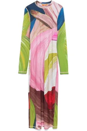 STINE GOYA Kjole, Dame, Flerfarvet, M, Uld, Blomstret Jersey Midi Kjole