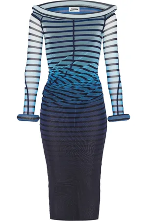 Jean Paul Gaultier Kjole, Dame, Blå, S, Tyl, Blå Gradient Tyl Kjole 3D Stribet