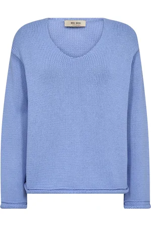 Mos Mosh Strik, Dame, Blå, XS, Bomuld, V-Neck Strik Trøje Hydrangea