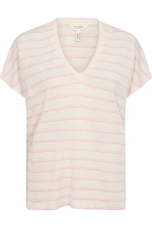 Part Two Top, Dame, , 2XL, Uld, Stribet V-hals T-shirt Prism Pink