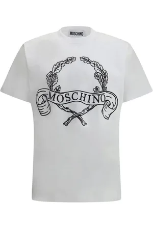 Moschino Top, Herre, Hvid, M, Bomuld, Monogram Bomuld T-Shirt Broderet Design