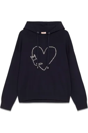 Oltre Sweathshirts & Hoodies, Dame, Blå, 2XL, Polyester, Striktrøje med dekorativ broderi