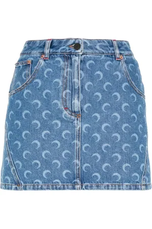 Marine Serre Nederdel, Dame, Blå, XS, Denim, Denim Mini Nederdel med Måne Laser