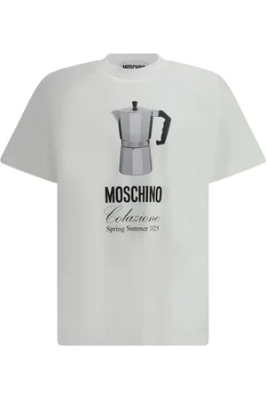 Moschino Top, Herre, Hvid, M, Bomuld, Kaffekande Print T-Shirt