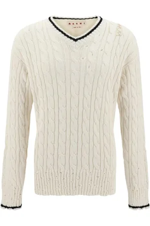 Marni Strik, Herre, , S, Bomuld, Kabelstrikket V-hals Sweater