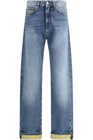 VERSACE Jeans, Herre, Blå, W32, Bomuld, Mønstret højtaljede jeans med Barocco-revers