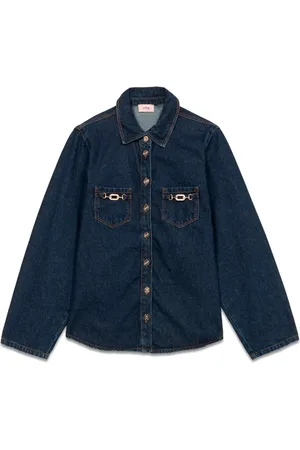 Oltre Jakke, Dame, Blå, S, Denim, Skjortebluse i denim med metalspænder