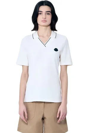 Moncler Top, Dame, Hvid, XS, Bomuld, Logo Patch Polo Shirt