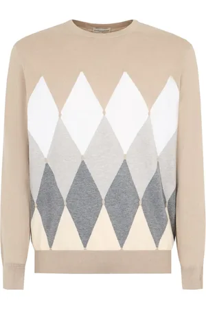 BALLANTYNE Strik, Herre, Flerfarvet, 2XL, Juta Medium Grey Neck Pullover