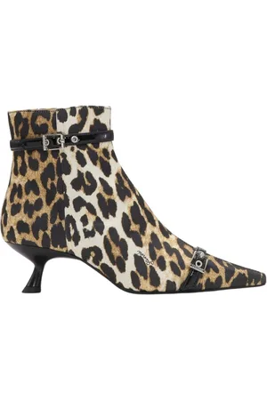 Ganni Sko, Dame, Brun, 39 EU, Satin, Leopard Satin Kitten Heel Støvler