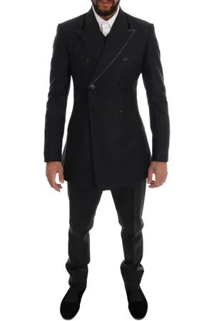 Dolce & Gabbana Jakkesæt, Herre, Sort, XS, Uld, Elegant Grå Uld Dobbelt Brystet Jakkesæt