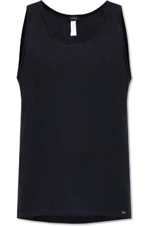 Hanro Top, Herre, Sort, M, Bomuld, Ribstrikket top