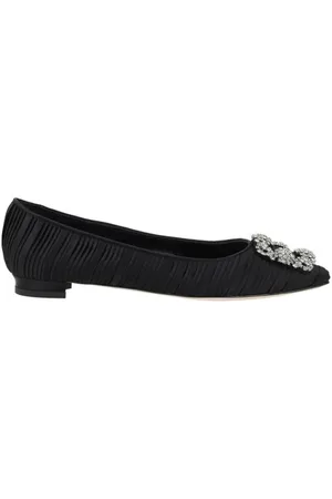 Manolo Blahnik Sko, Dame, Sort, 38 1/2 EU, Satin, Satin Ballerinaer med Swarovski-detaljer