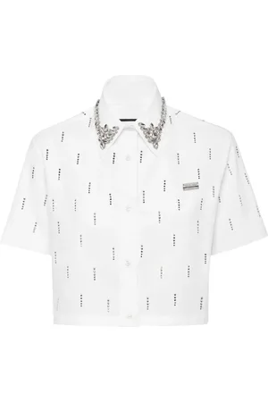 Philipp Plein Bluser & Skjorter, Dame, Hvid, L, Uld, Stilfuld skjorte med unikt design