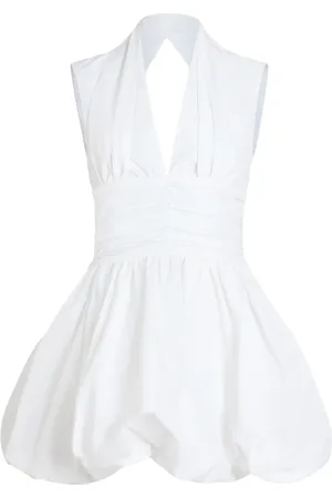 Patou Kjole, Dame, Hvid, XS, Hvid Halterneck Puffball Hem Kjole