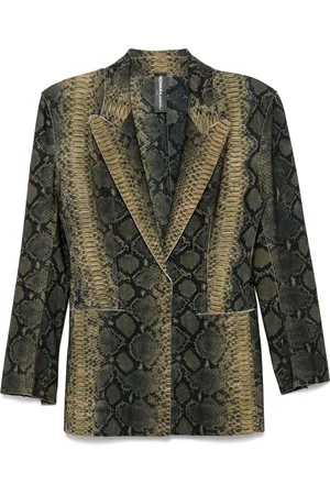 Norma Kamali Jakke, Dame, Sort, M, Uld, Python Print Classic Blazer