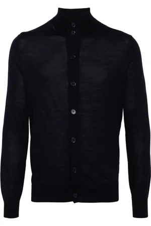 BALLANTYNE Strik, Herre, Blå, 3XL, Uld, Marine Cardigan Sweater
