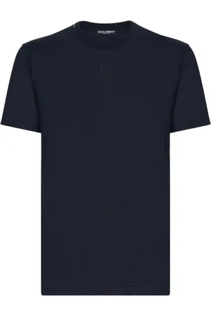 Dolce & Gabbana Top, Herre, Blå, XL, Silke Logo T-shirt Navy Crew