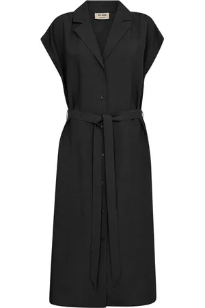Mos Mosh Kjole, Dame, Sort, XL, Uld, Elegant Sort Skjortekjole