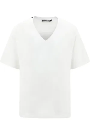 Dolce & Gabbana Top, Herre, Hvid, M, Bomuld, Monokrom Bomuld V-Hals T-Shirt
