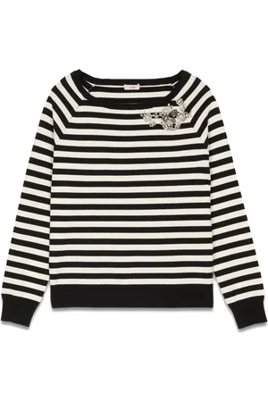 Oltre Strik, Dame, Sort, XL, Polyester, Stribet sweater med broderi