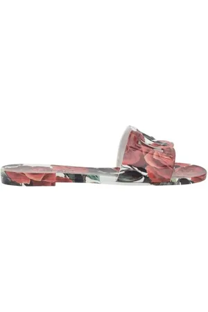 Dolce & Gabbana Sko, Dame, Flerfarvet, 37 EU, Blomsterpyntede flade sandaler med mærket rem