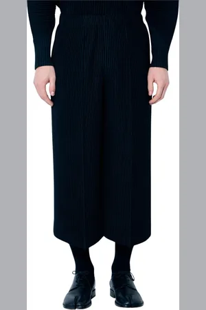 Issey Miyake Bukser, Herre, Sort, M, Polyester, Plisserede Cropped Bukser