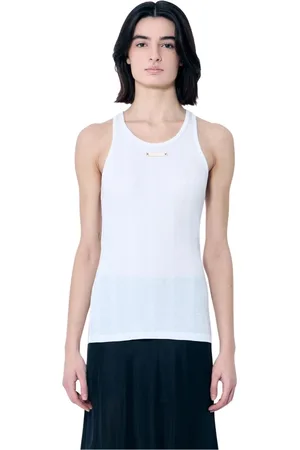 Maison Margiela Top, Dame, Hvid, XS, Bomuld, Logo Patch Rib Tank Top