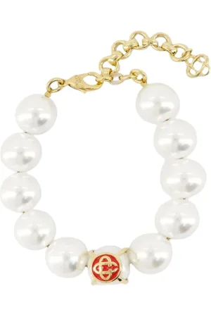Casablanca Tilbehør, Dame, Hvid, ONE SIZE, Uld, Elegant Perlearmbånd i Guld