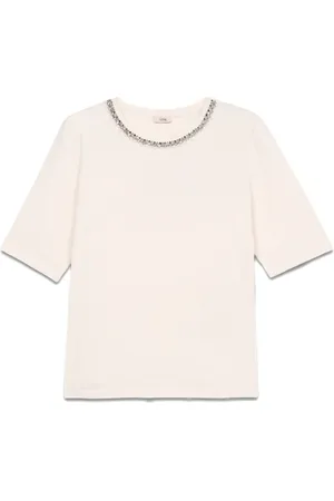 Oltre Top, Dame, Hvid, XL, Bomuld, T-shirt med juvelbroderi