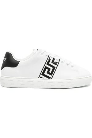 VERSACE Sko, Herre, Hvid, 41 EU, Læder, Hvide Sneakers med Greca Broderi