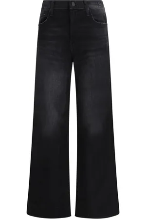 Mother Jeans, Dame, Sort, W25, Bomuld, Bredbenede bomuldsjeans med knaplukning