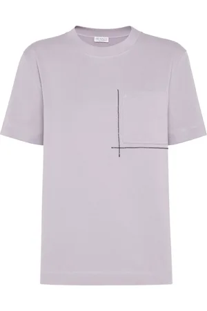 Brunello Cucinelli Top, Dame, Lilla, M, Bomuld, Lilla Lilla Crew Neck Lomme T-shirt