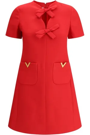 VALENTINO Kjole, Dame, Rød, XS, Uld, Mini Kjole med Bue Detaljer