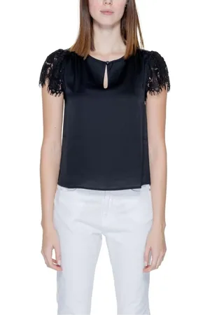 Guess Bluser & Skjorter, Dame, Sort, 2XS, Polyester, Sort Blondekant Kortærmet Bluse