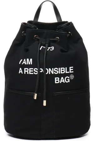 V°73 Taske, Dame, Sort, ONE SIZE, Bomuld, Sort Canvas Rygsæk med Slogan Print