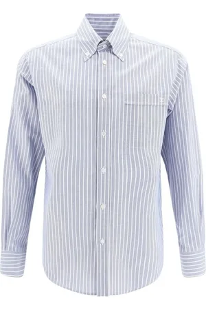 VALENTINO Skjorte, Herre, Blå, 2XL, Bomuld, Stribet bomuldsskjorte med broderet logo
