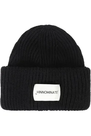 hinnominate Tilbehør, Herre, Sort, ONE SIZE, Uld, Sort Ribstrikket Hat med Logo