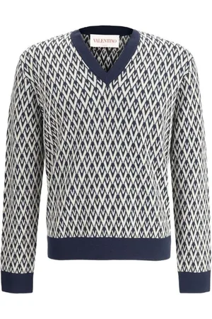 VALENTINO Strik, Herre, Blå, L, Uld, Ikonisk VLogo Jacquard Uldtrøje