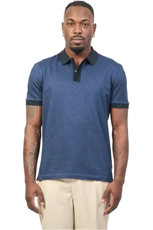 HUGO BOSS Top, Herre, Blå, L, Bomuld, Blå Polo med Tre-Tone Mønster
