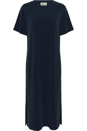 My Essential Wardrobe Kjole, Dame, Blå, XS, Mørk Safirblå Lang Kjole med Slidser