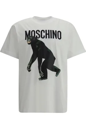 Moschino Top, Herre, Hvid, M, Bomuld, Mønstret Logo T-shirt