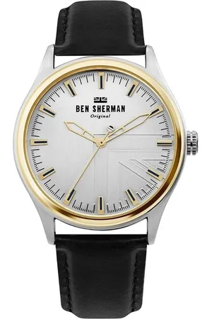 Ben Sherman Tilbehør, Herre, Sort, ONE SIZE, Læder, Rustfrit stål læderrem Analog Ur