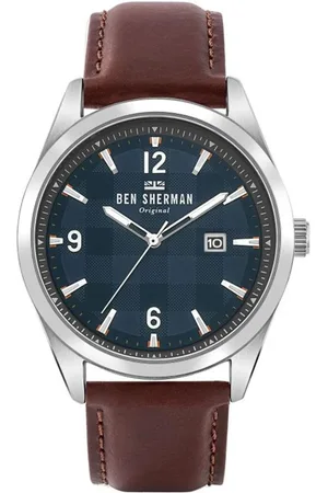 Ben Sherman Tilbehør, Herre, Brun, ONE SIZE, Læder, Analog Rustfrit Stål Læder Ur Blå