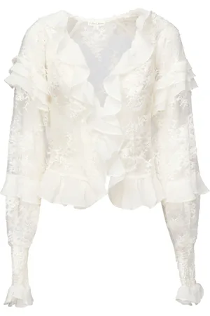 For Love & Lemons Bluser & Skjorter, Dame, Hvid, L, Polyester, Hvid Blondeferiebluse med Rynke