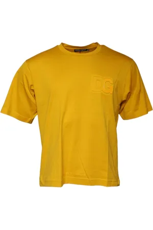 Dolce & Gabbana Top, Herre, Gul, S, Bomuld, Mørk Gul Logo Crew Neck T-shirt
