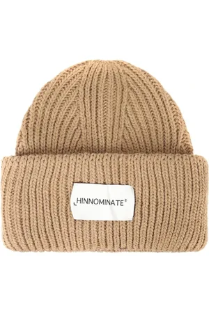 hinnominate Tilbehør, Herre, Brun, ONE SIZE, Uld, Brun Ribstrikket Hat med Logo