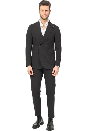 MULISH Jakkesæt, Herre, Sort, XL, Polyester, Sort dobbeltradet kjole med klassiske lommer