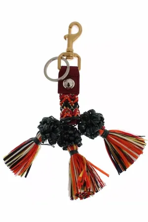 Dolce & Gabbana Tilbehør, Dame, Flerfarvet, ONE SIZE, Læder, Multifarvet Tassel Nøglering med Raffia